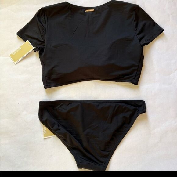 Michael Kors Black Tie Front Cap-Sleeve Bikini with Hipster bottoms size small - Picture 12 of 13